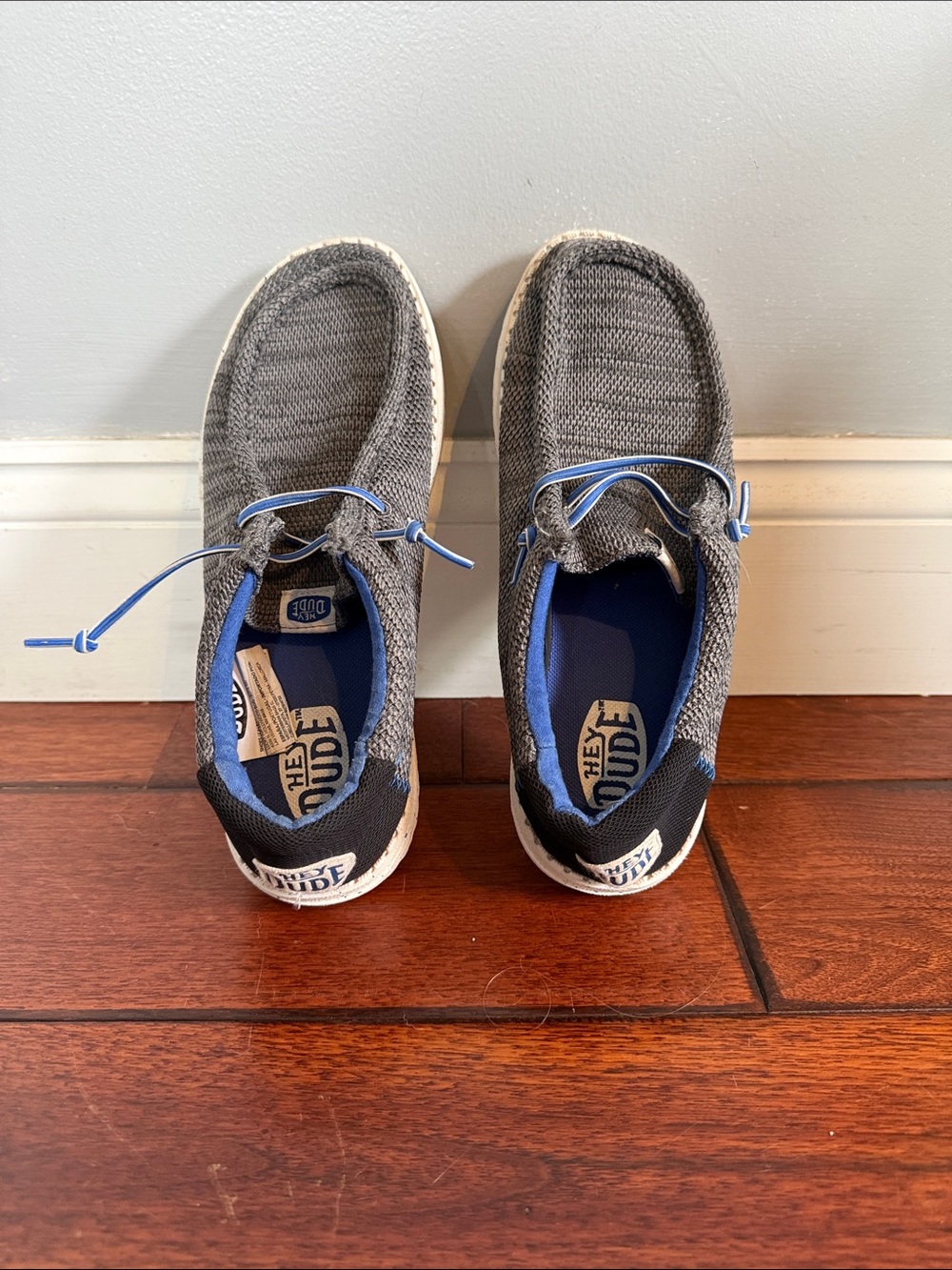 Hey Dude youth Gray Slip-On Loafers with Blue Accents